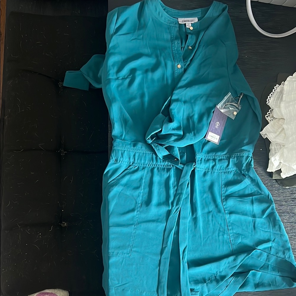 Teal Long-Sleeve romper with Belt